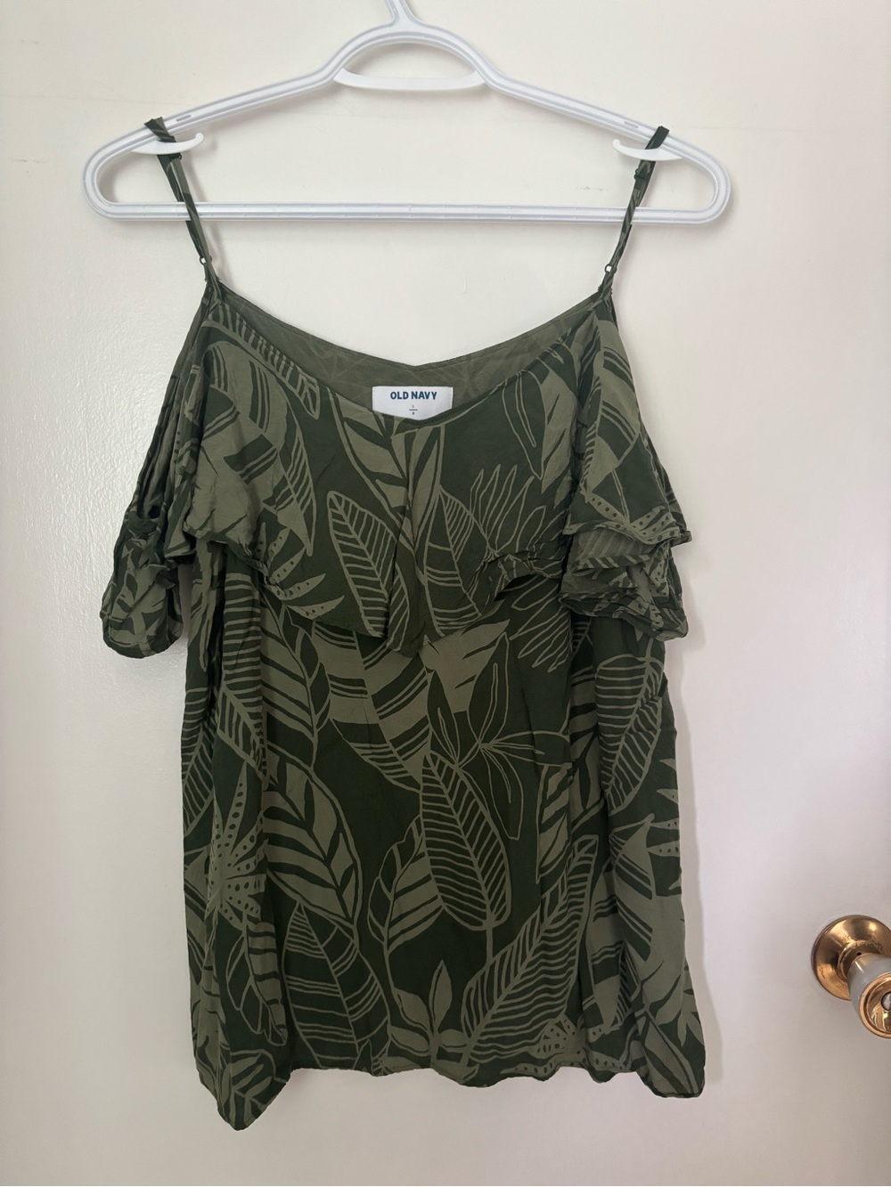 Old Navy Olive Green Leaf-Print Cold-Shoulder Cami